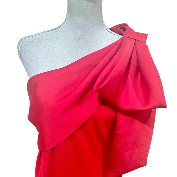 Nwt betsy & Adam Vibrant Red One-Shoulder big bow Gown made in USA size 14 - Picture 7 of 16
